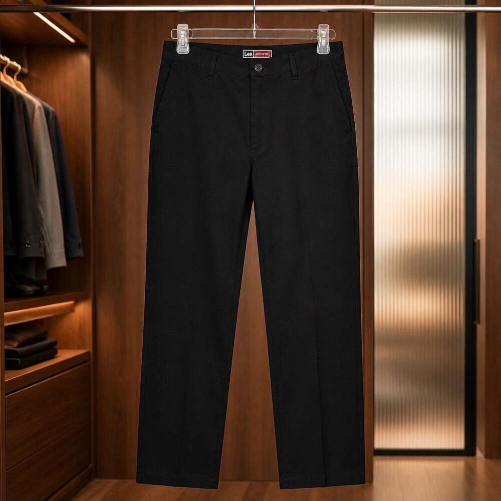 Lee Custom Fit Collection Men's Black Flat Front Casual Pants Size 34x32 #1252